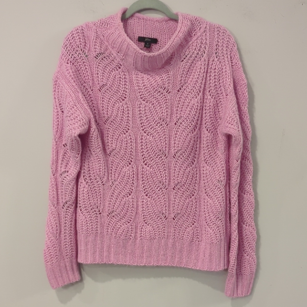 J. Crew Mock Neck Fuzzy Sweater Cable Knit size‎ Small Pink